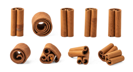 Cinnamon sticks arranged in a spiral pattern on a png transparent