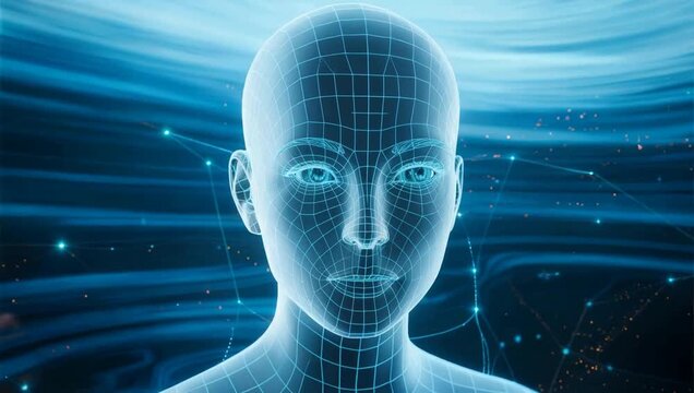 Digital human head with grid pattern
