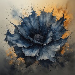 Abstract Blue and Gold Floral Explosion &mdash; Ethereal Watercolor Poppy Art for Luxury Branding, Wellness, and Elegant Design Projects