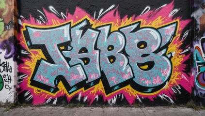 Vibrant graffiti tag &ldquo;JAB8&rdquo; in bold 3D letters with explosive pink and yellow flames &mdash; urban street art perfect for music, youth culture, or edgy branding.