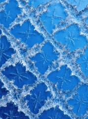 Frosty Blue Ice Crystal Pattern with Snowflake Motifs &ndash; Winter Texture for Holiday, Design & Background Use