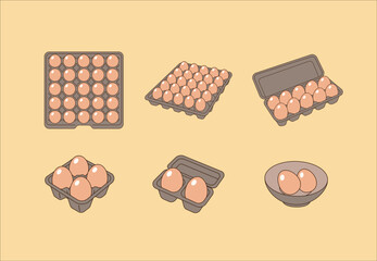 Different egg packages. Simple line drawing illustration.