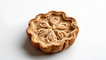 A decorative piece resembling a pineapple with intricate patterns in shades of beige and light brown