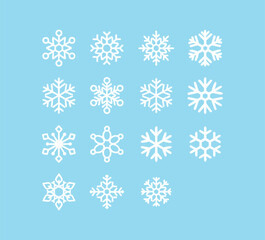 Various snowflake icons. Icons in a flat design.