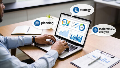 Strategy planning performance analysis data visualization business insights analytics tools professional workspace modern technology productivity