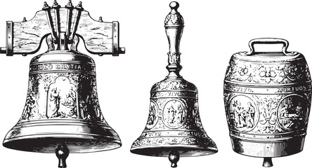 hand drawn illustration of bell on a wooden background