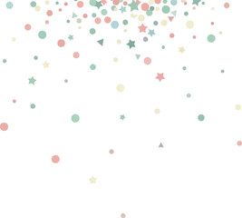 Pastel Colored Scattered Dots Floating on White Background.