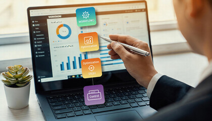 Workflows, optimization, control, data analysis, business strategy, productivity enhance efficiency through structured processes and clear steps
