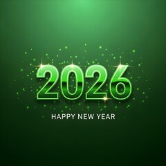 Vibrant and shimmering new year 2026 celebration in dazzling green light, adorned with sparkling glitter for a bright and prosperous future