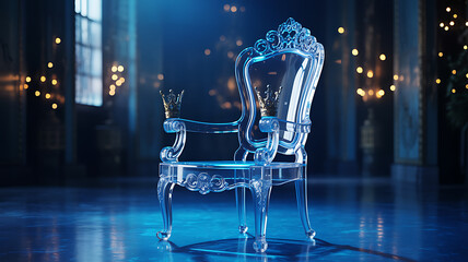 Ethereal Glowing Ice Throne in Futuristic Neon Night with Ornate Crystalline Details