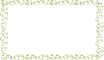 Green vine border frame. Decorative leafy rectangular frame with curling vines on black background for natural and elegant design. © Munasifa