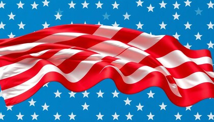 Obraz premium A vibrant national banner featuring alternating red and white stripes and a field of white stars on a blue background, gently waving, democracy, july fourth