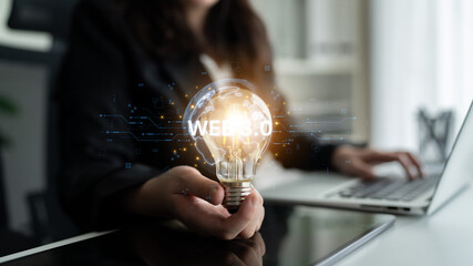 Concept of Web 3.0, the next generation of the internet. This technology represents a decentralized global network built on blockchain, enabling new digital experiences. Fermion