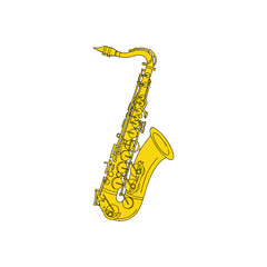 Golden Saxophone Musical Instrument Isolated on White Background.