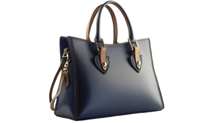 Elegant black leather handbag with gold accents and brown straps