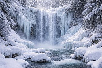 Waterfall frozen solid during extreme winter conditions