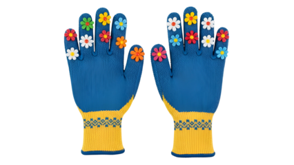 Colorful knit gloves with flower designs