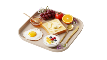 Gourmet breakfast tray with assorted fruits and cheese