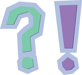 Modern Stylized Layered Vector Illustration of Green Question and Purple Exclamation Marks