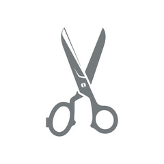 Gray Scissors Illustration - Cutting Tool with Open Blades and Circular Handles.