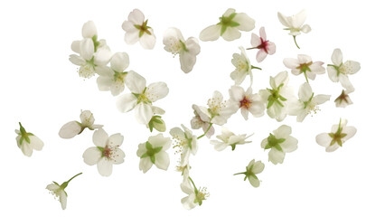 White flowers isolated on transparent background with green stems and buds