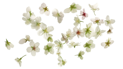 White flowers isolated on transparent background with green stems and buds