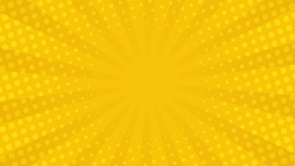 Yellow comic background, vintage pop art, sunburst, superhero background with animated radial rays and dot pattern, seamless radial motion graphics - Powered by Adobe