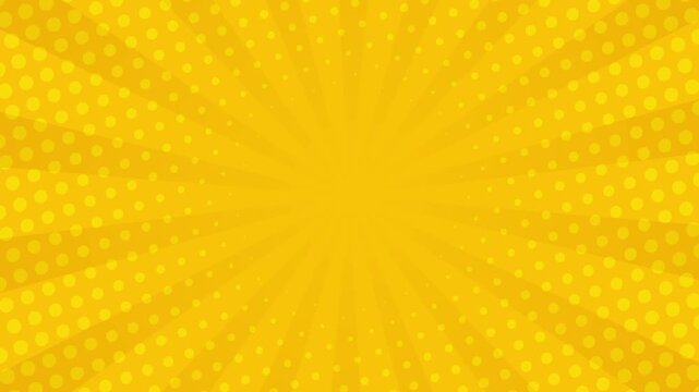 Yellow comic background, vintage pop art, sunburst, superhero background with animated radial rays and dot pattern, seamless radial motion graphics