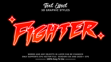 Neon red fighter 3d text style effect
