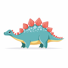 Obraz premium Cartoon dinosaur illustration with turquoise body and red plates on white