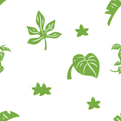 Seamless Floral Pattern with Linocut Green Flowers