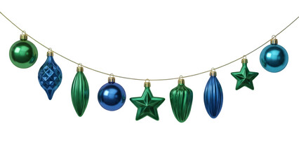 Christmas ornaments isolated on transparent background with blue and green color