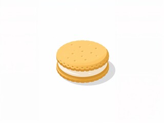 Cute macaron cookie illustration isolated on white background, minimal dessert icon with soft shadow.