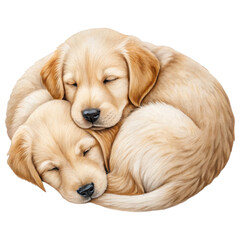 Minimalist Dog Couple Concept. Cuddly puppies curled together, showcasing warmth and affection in cozy embrace