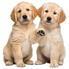 Minimalist Dog Couple Concept. Playful puppies holding paws, showcasing friendship and joy in heartwarming scene