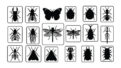 Collection of stylized insect illustrations in simple graphic icons