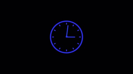 clock glowing blue icon animation on transparent background. analog clock timer circle animated. 12 Hours Clock. - Powered by Adobe