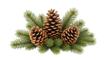 Pinecones and branches isolated on transparent background