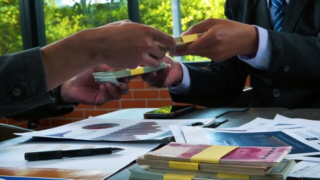 Exchange money, Business peoople exchange Europe money (Euro) for Dollars money. Business exchange and investment concept. 4K