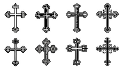 Fototapeta premium Collection of Eight Ornate Christian Cross Symbols.