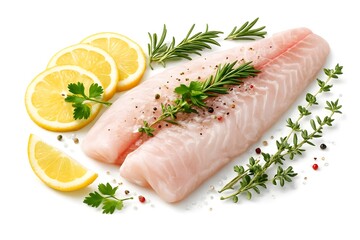 Raw Fish Fillet with Lemon and Herbs &ndash; Clean Seafood Concept