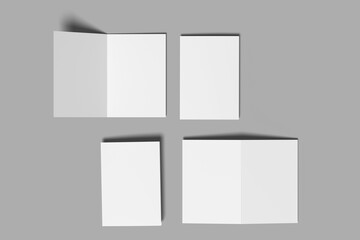 Realistic blank bifold brochure for mockup. Catalog illustration. 3D Render.
