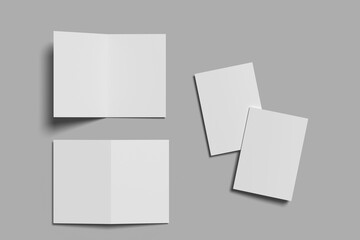 Realistic blank bifold brochure for mockup. Catalog illustration. 3D Render.