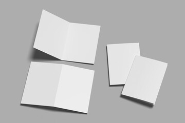 Realistic blank bifold with cover brochure illustration for mockup. 3D Render.
