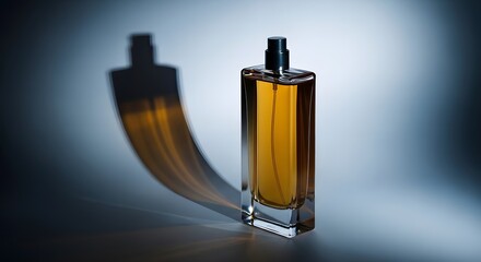 Amber Perfume Bottle with Reflection on Dark Background