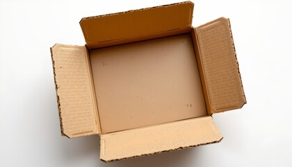 A brown cardboard box with its flaps open, placed against a white background.