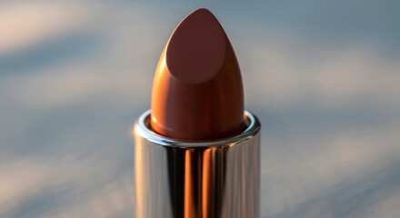 Brown Lipstick in Silver Tube on Reflective Surface