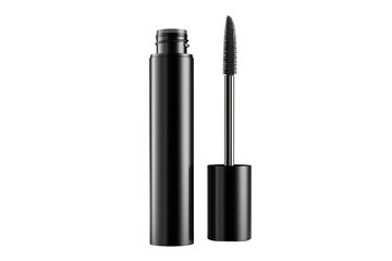 Obraz premium Black mascara tube and wand isolated on a transparent background makeup