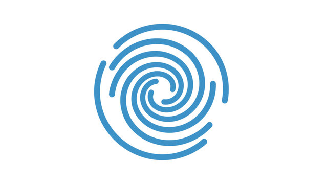 Abstract blue spiral swirl icon representing motion, energy, and dynamic flow.