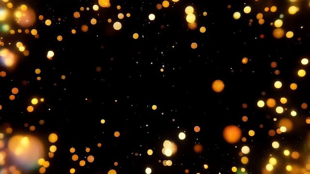 Sparkling golden bokeh lights creating a festive border on a dark background